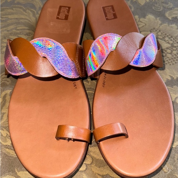 Fitflop REAGAN ROPE TOE RING Light Brown/ Sparkly Pink sandals Women Sz 9 M - Picture 6 of 8